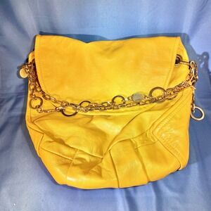 BD 503 Recycled Leather Mustard Yellow Shoulder Hobo Handbag Gold‎ Chain Boho